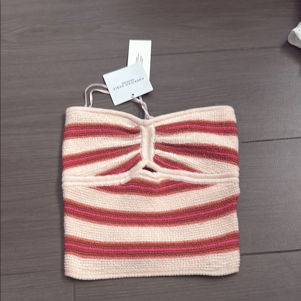 American Threads Pink and Cream Striped Crop Top